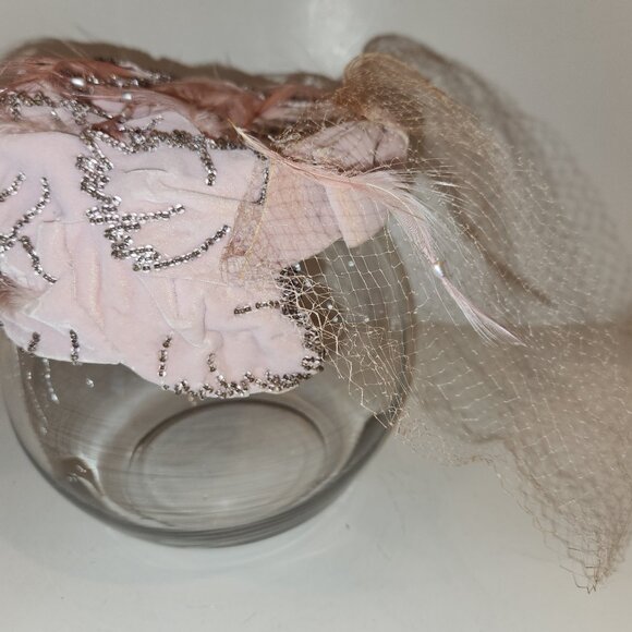 Vintage Hat with Net, Feathers, Beads *AS IS READ* main image 4